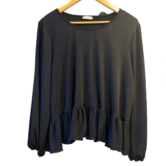 Chic Black Ruffle Women's Blouse - Picture 1 of 4